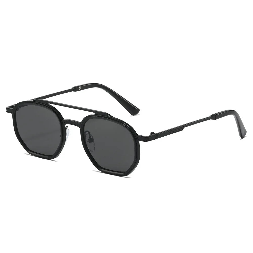 JNPCXI New Retro Double Bridges Men Polygon Small Square Sunglasses Fashion Clear Ocean Gradient Lens Eyewear Women Metal Frame
