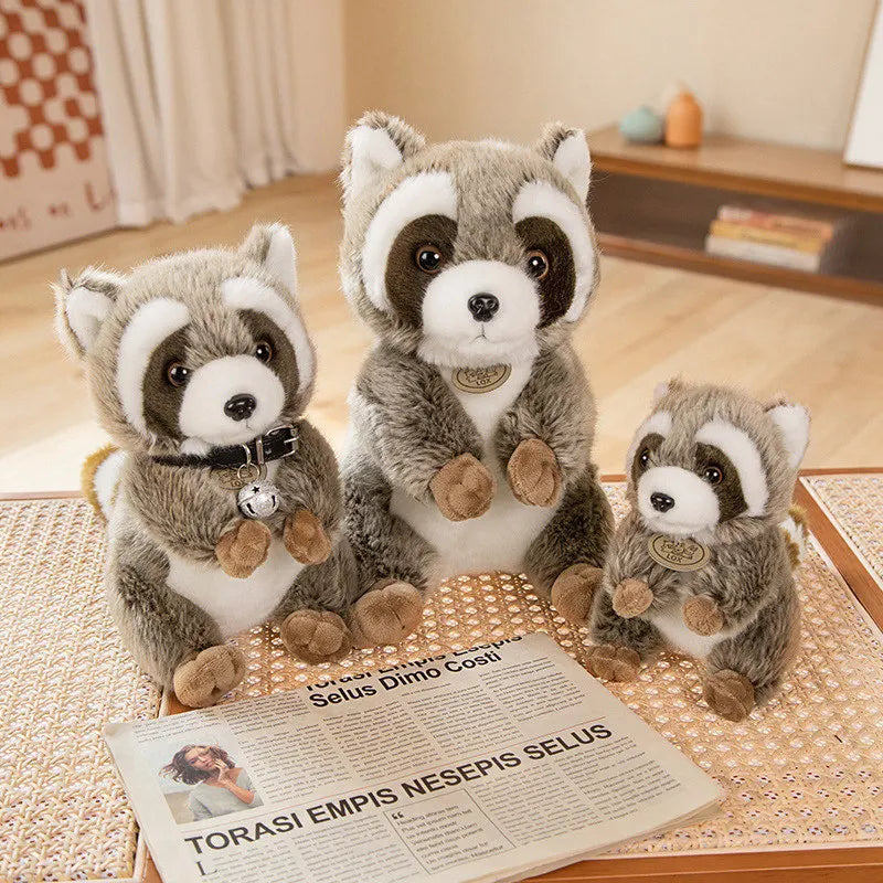 Kawaii Simulation Raccoon with Bells Cloak Plush Toy Cute Lifelike Procyon Animal Stuffed Dolls Kids Birthday Gift for Children