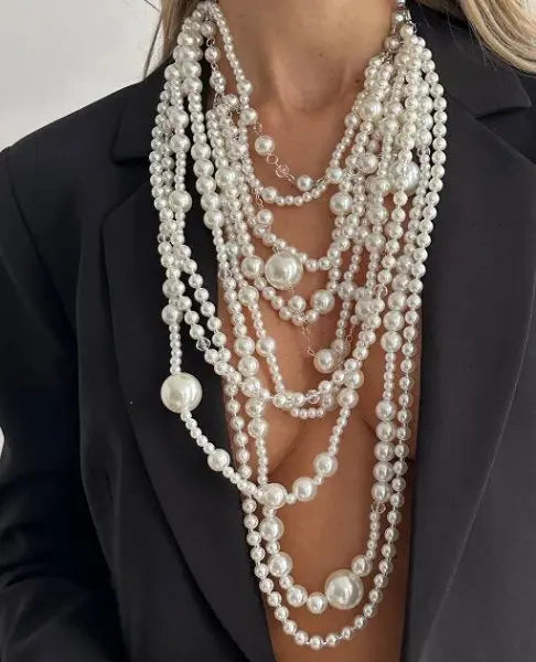 Luxury Layered Imitation Pearl Body Chain Necklace for Women Long Handmade Beaded Wedding Party Jewelry Accessories