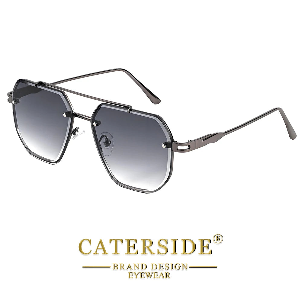 CATERSIDE Men's Frameless Sunglasses Flat Top Double Bridge Design Gradient Sun Glasses Suitable Women's Outdoor Driving Glasses