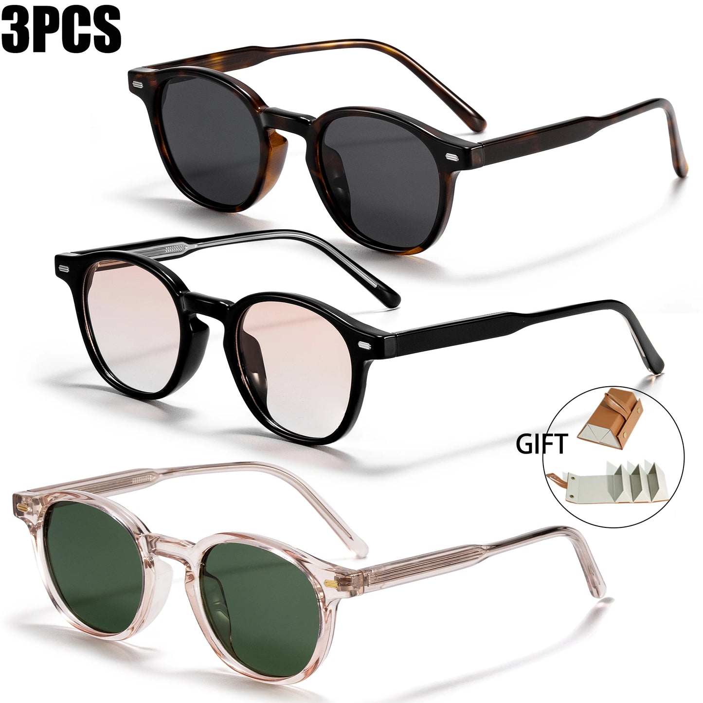 CATERSIDE Polarized Round Sunglasses Men TR Frame Core Insert Leg Sun Glasses Women Set Retro Driving Fishing Punk Eyewear UV400