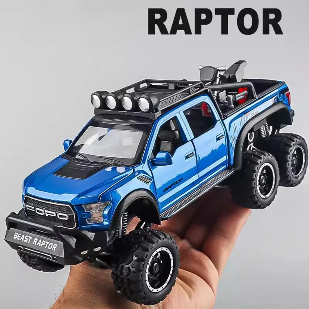 1/28 Scale Raptor F150 Alloy Truck Cars Model Toys Metal Diecasts Sound Light Pull Back Off-Road Vehicles for Kids Birthday Gift
