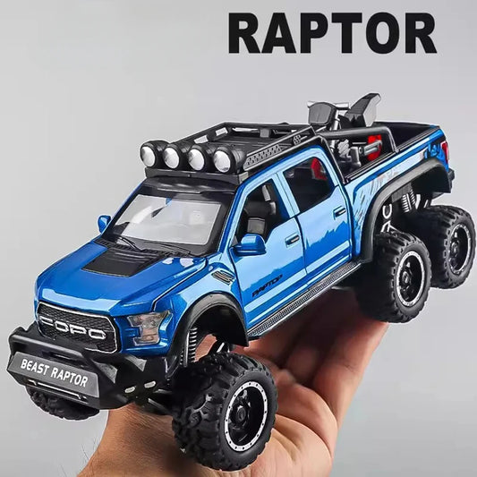 1/28 Scale Raptor F150 Alloy Truck Cars Model Toys Metal Diecasts Sound Light Pull Back Off-Road Vehicles for Kids Birthday Gift