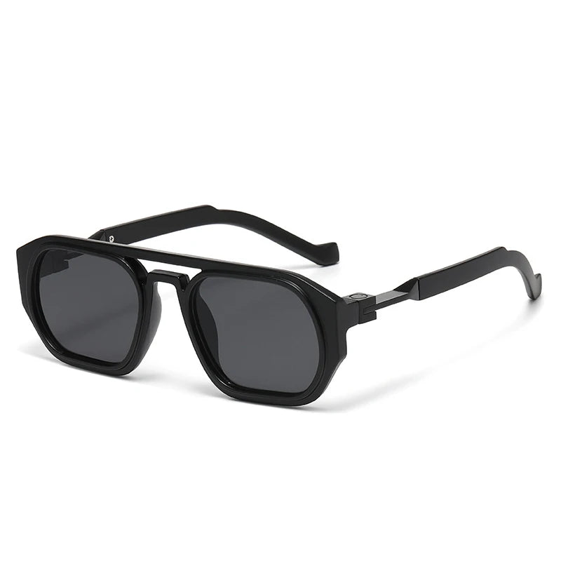 JNPCXI New Retro Polygon Square Double Bridges Women Sunglasses Shades Black Fashion Clear Gradient Lens Men Trending Frame