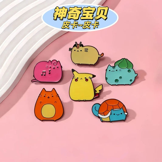 6PCS Cartoon Creature Brooch - Cute Electric Mouse Anime Badge, Zinc Alloy Lapel Pin for Backpack, Hat & Denim Jacket