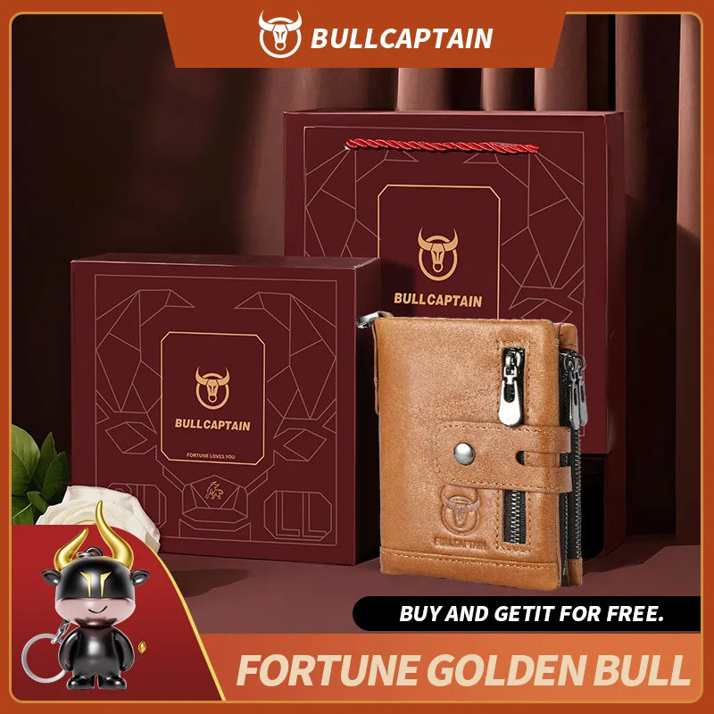 BULLCAPTAIN Gift Box Men's Genuine Leather Wallet Multi-Function RFID Anti-theft Iron Chain Card Bag Comes With Coin Coin Wallet
