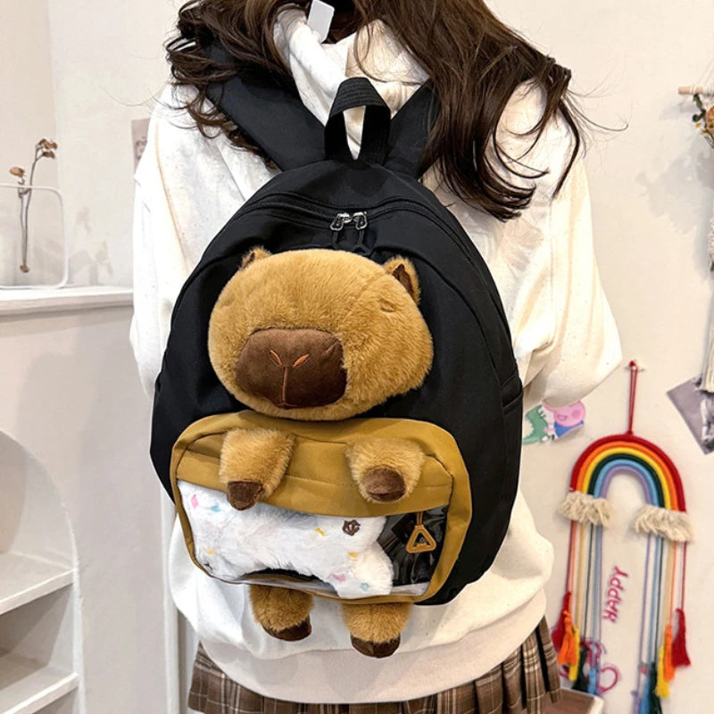Kawai Capybara Backpack Female Large-capacity Cartoon Funny Backpack Soft Girl Cartoon Animation Student Backpack Light Love Bag