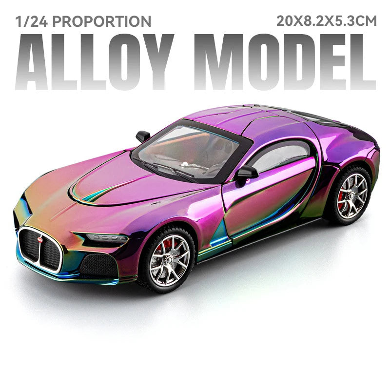 1:24 Tourbillon Atlantic Alloy Miniature Sportscar Model Diecast Toys Sound Light Pull Back Doors Opened Vehice Collect Ornament