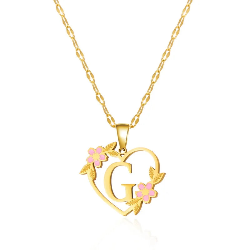 Stainless Steel Heart A-Z Initial Letter Pendant Necklace for Women Fashion Gold Color 26 Alphabet Necklace Party Jewelry Gifts