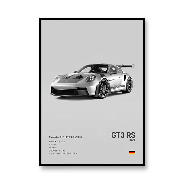 GT3RS Porsche Print Famous Brand Cars Canvas Wall Art Poster G80M3C Room Decor
