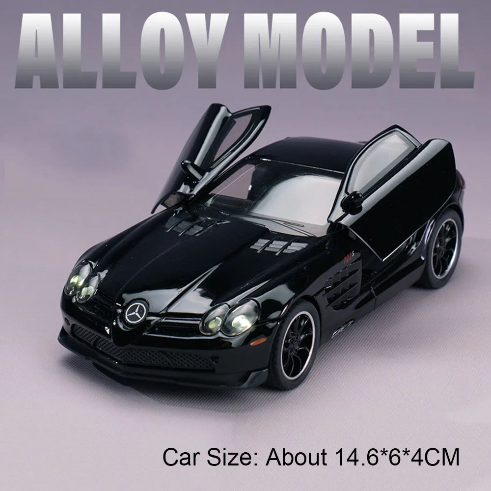 1:32 GT Sports Car SLR 772S Diecast Alloy Model Toys Doors Opened with Sound Light Pull Back Miniature Vehices for Children Gift