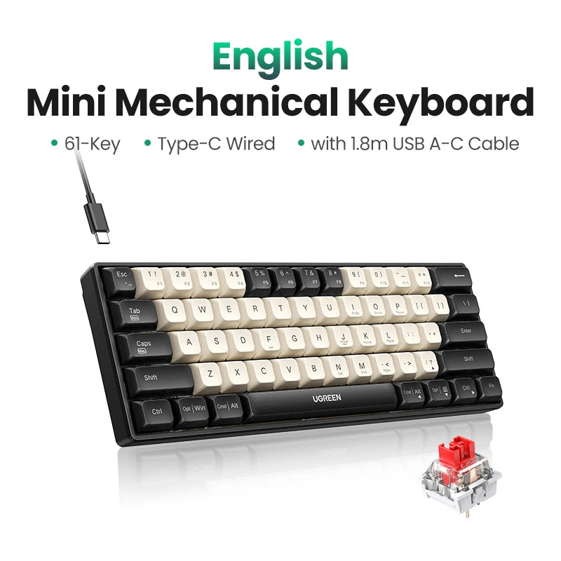 Mechanical Wired Keyboard 61 PBT Keycaps Russian/EN Laptop Windows Mac OS Gamin