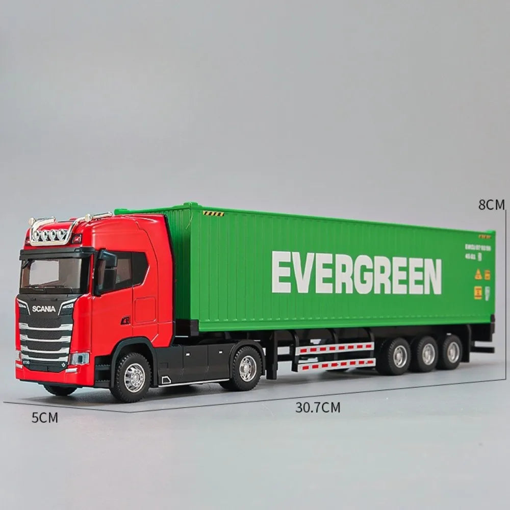 1:50 American Transport Vehicle Scania Container Truck Alloy Model Diecast Toy Doors Opened with Sound Light Cars Kid Toys Gifts
