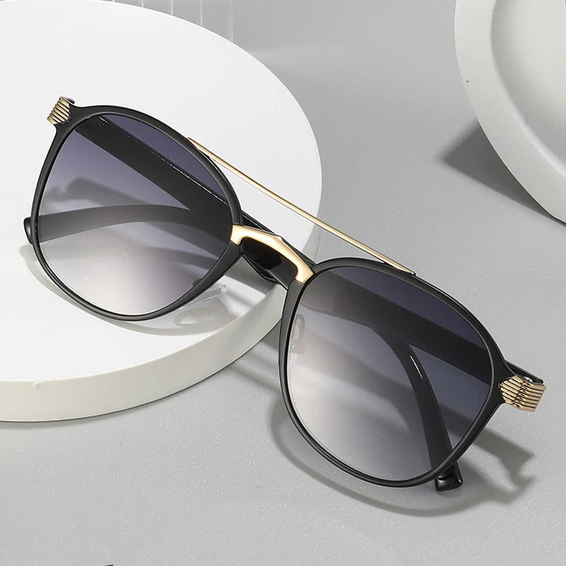 JNPCXI New Fashion Double Bridges Square Men Luxury Sunglasses Retro Women Blue Gradient Mirror Shades Sun Glasses UV400