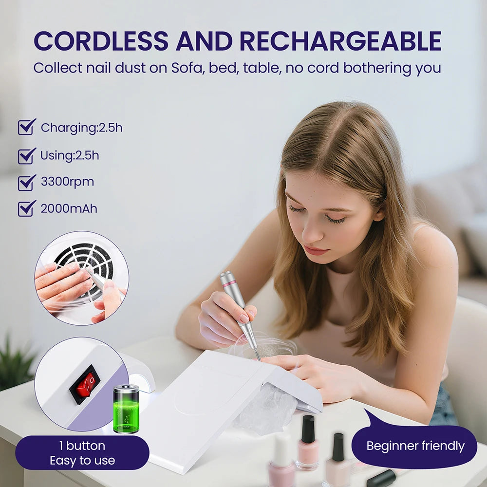 Wireless Nail Dust Collector Foldable Nail Dust Extractor Mini Rechargeable Nail Vacuum Cleaner Fan Nail Art Manicure Machine