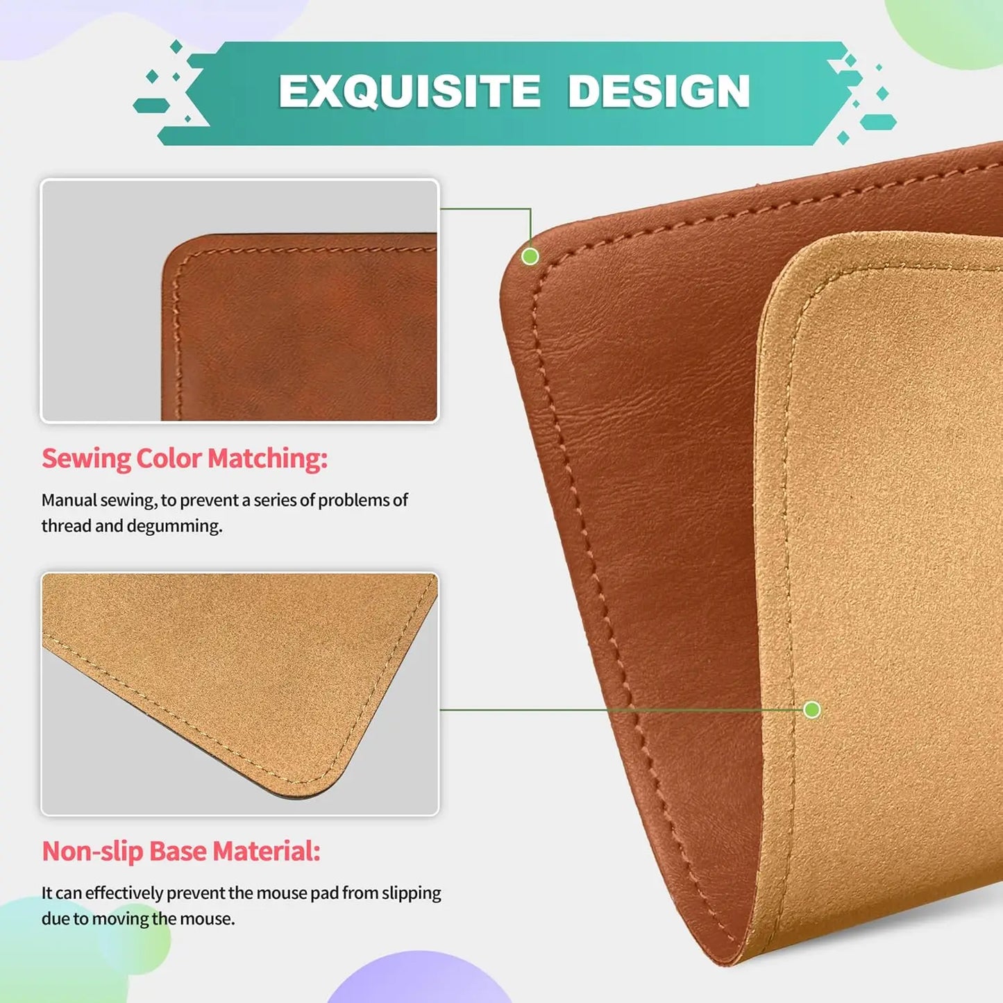 2pack Leather Mouse Pad with Stitched Edge for Laptop Computer PC Personality Desings Office Mouse Mat Pad 20X25CM