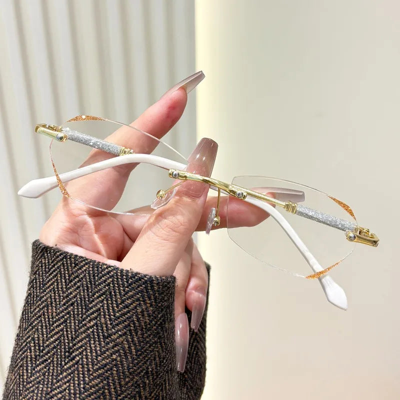 5 Pairs of Combination Set Frameless Reading Glasses with Rhinestone Decoration and Elegant Edge Cutting  Optional 1.0-4.0