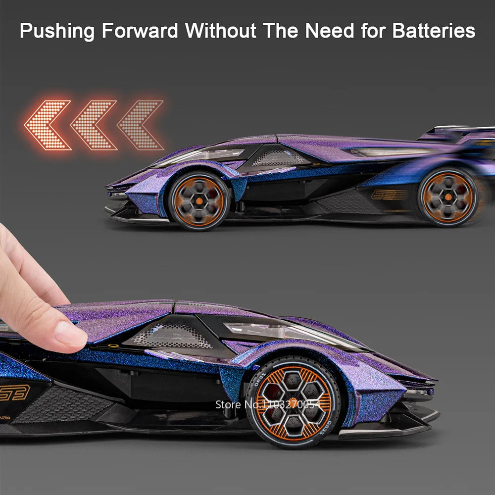 1:24 Lambor V12 SVJ63 Miniature Model Toys Diecast Alloy Car Sound Light Pull Back Doors Opened Sportscar Christmas Gift for Kid
