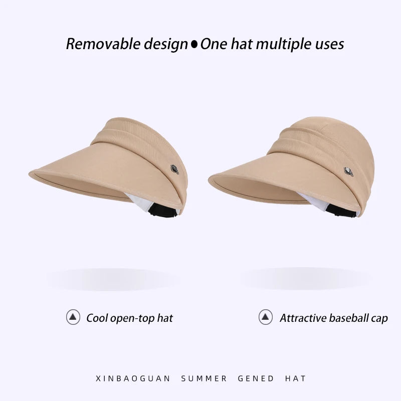 6176-New summer wide-brimmed sun-protective hat withdetachablebrimforeasyremoval. Convenient pop-up hat suitable for outdoor act