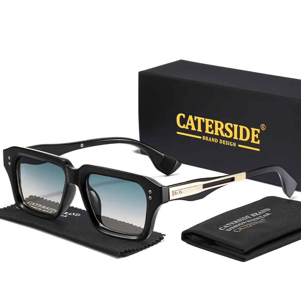 CATERSIDE New Men's Square Sunglasses Premium PC Frame with Metal Temple UV400 Women Retro Fashion Driving Decoration Eyewear