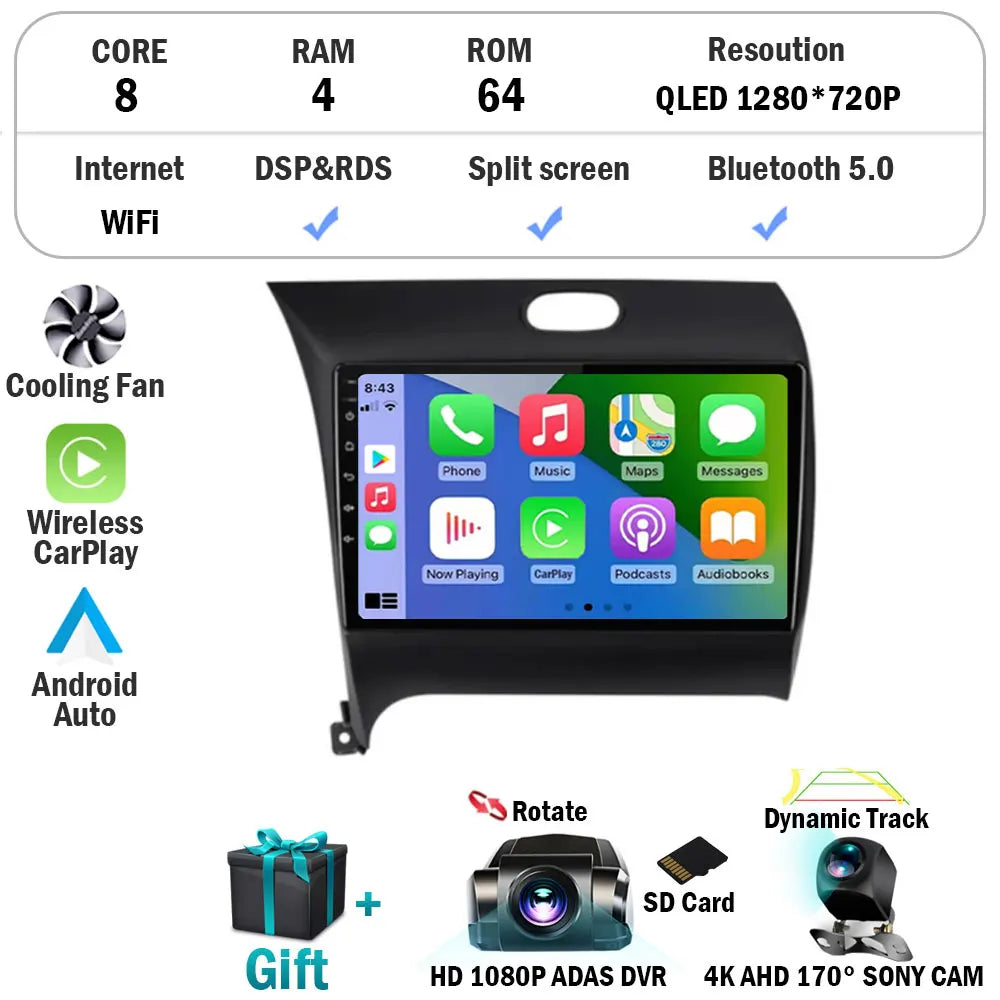 Android 15 Radio Carplay For Kia Cerato 3 K3 Forte 2013 2014 2015 2016 2017 2018 Auto Stereo Multimedia Player GPS Navigation
