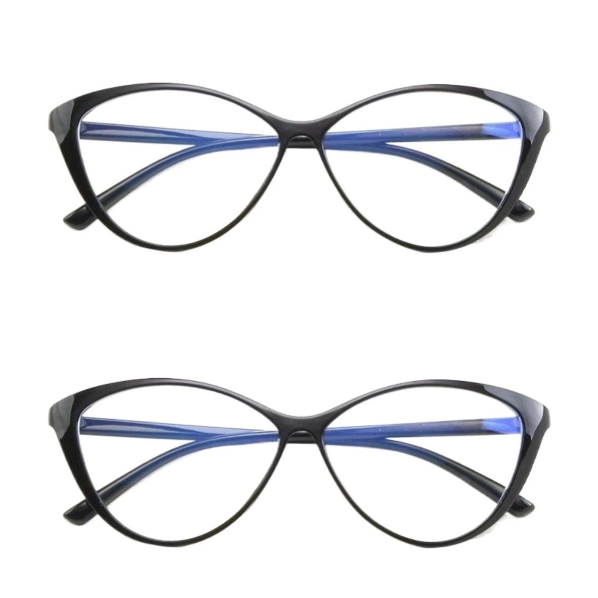 2/3 PCS Y2K Oval Cat-Eye Glasses for Women - Full-Rim Black Frame with Clear Lenses