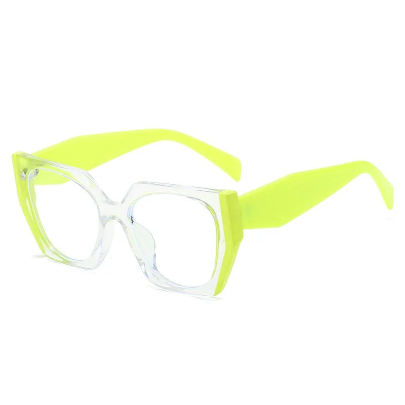 JNPCXI Retro Polygon Cat Eye Green Glasses Frame Women Fashion Double Color Clear Anti-Blue Light Eyewear Men Optical Frame