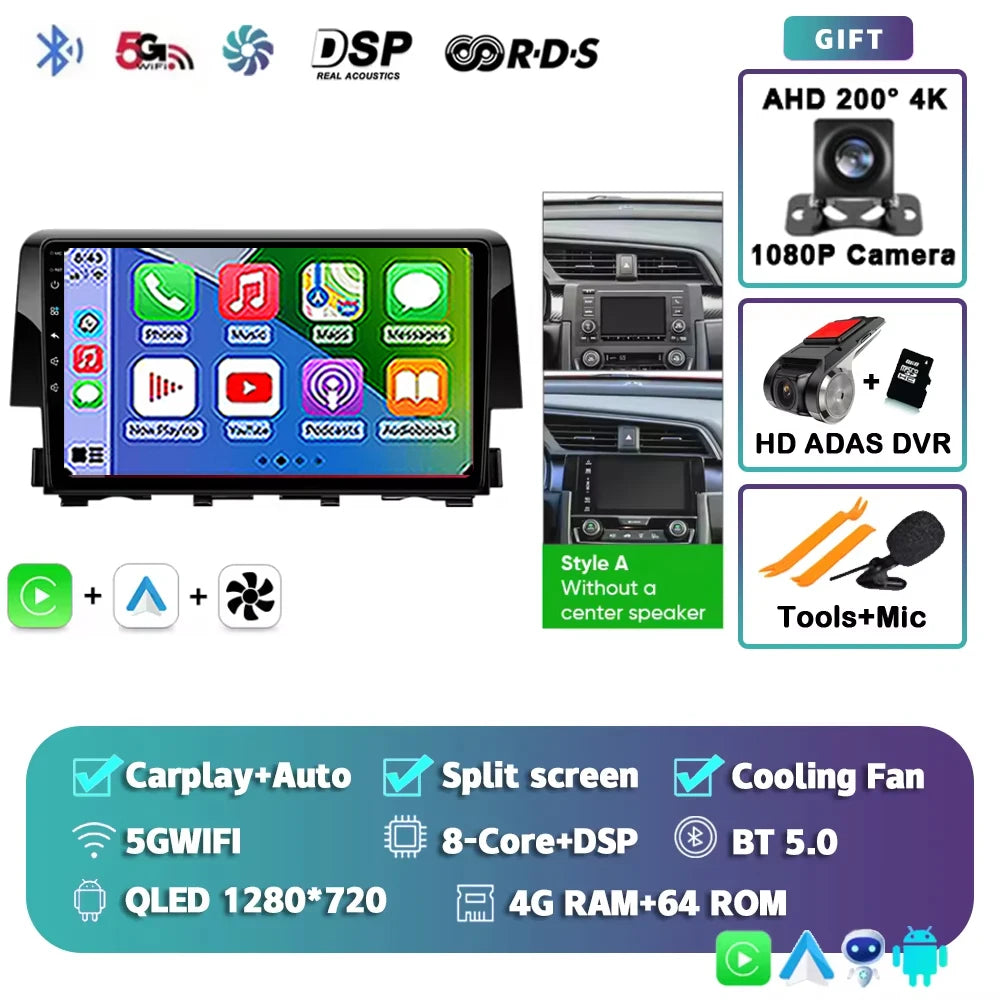 Android 15 Car Radio For Honda Civic 10th 2015 2016 2017 2018 2019 2020 2021 Player Wireless Carplay Android Auto Multimedia 2 D
