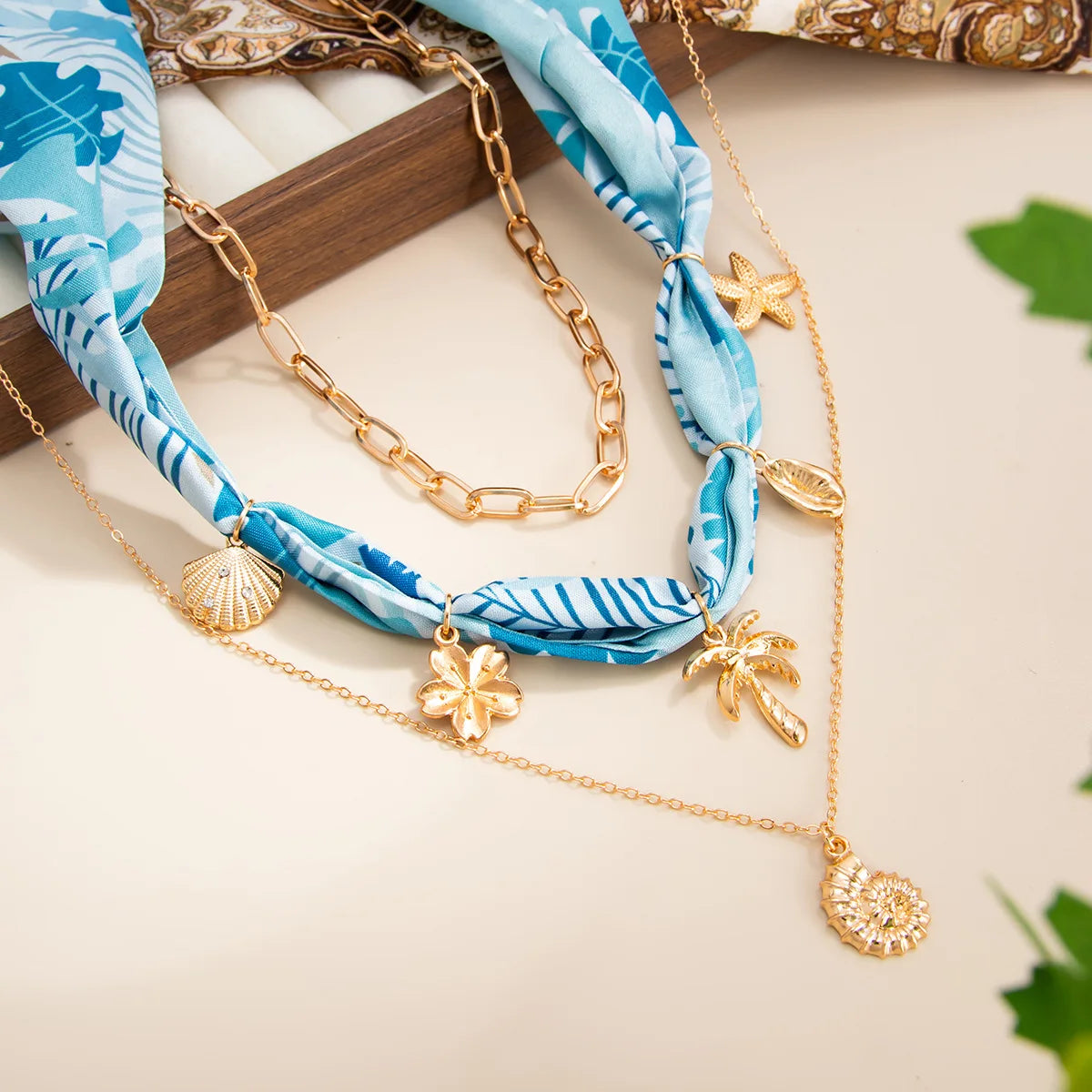Resort Style Starfish Flower Pearl Shell Chain Necklace Set of 3 Layered Beach Boho Summer Vacation Dainty Jewelry Gift