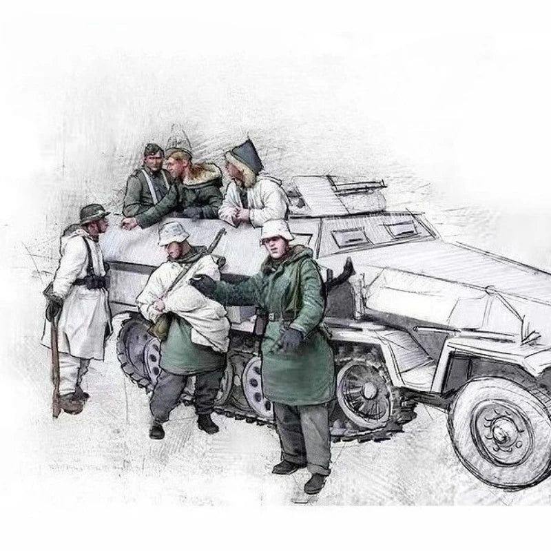 1: 35 Die Casting Resin Model Assembly Toy Soviet Tank Soldier 6-Person Scene Layout Characters Unpainted State