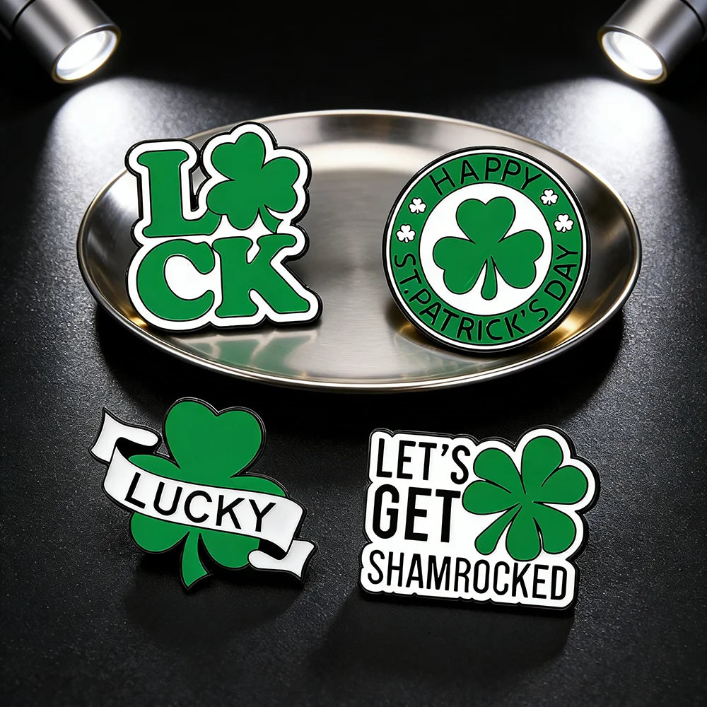 4pcs Set Cute Cartoon Four Leaf Clover Enamel Brooches St. Patrick's Day Green Elf Theme Jewelry Badges Ideal Gift for Friends