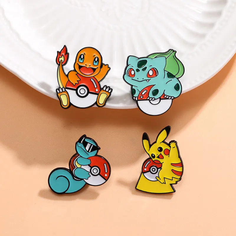 4pcs Anime Pokemon Pikachu Metal Badge Squirtle Charmander Bulbasaur Men Women Brooch Pins Backpack Decorate Halloween Gift
