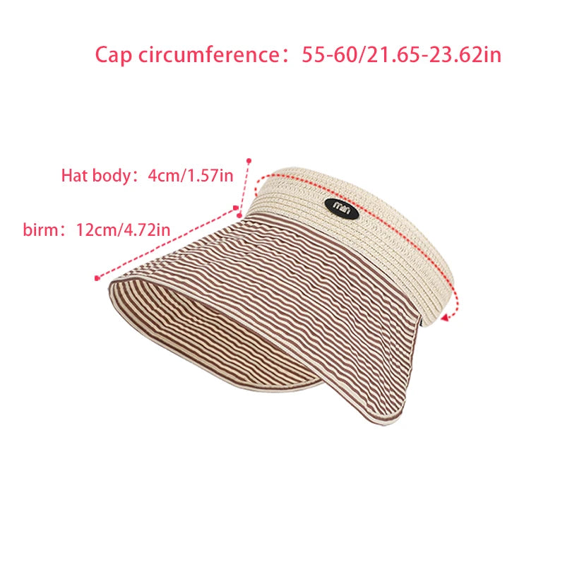 6175-New summer women's wide-brimmed hat - beach and sand grass-wovensunprotectionhat, versatile and fashionable striped top hat