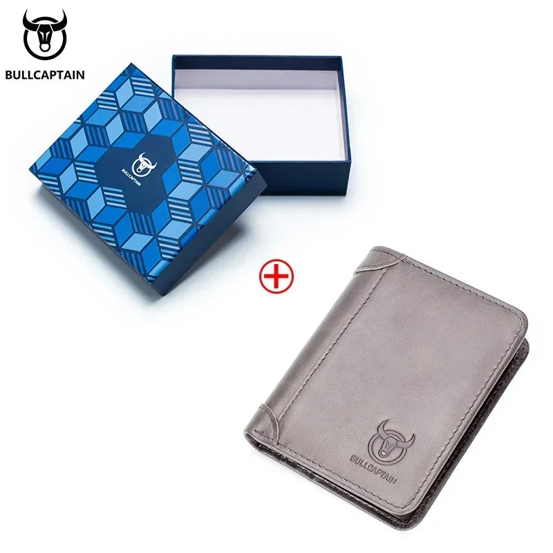 Bullcaptain RFID Leather Men's Wallet with Coin Purse Retro Fashion Men's Wallet Features Brown Short Wallet Card Holder Clutch
