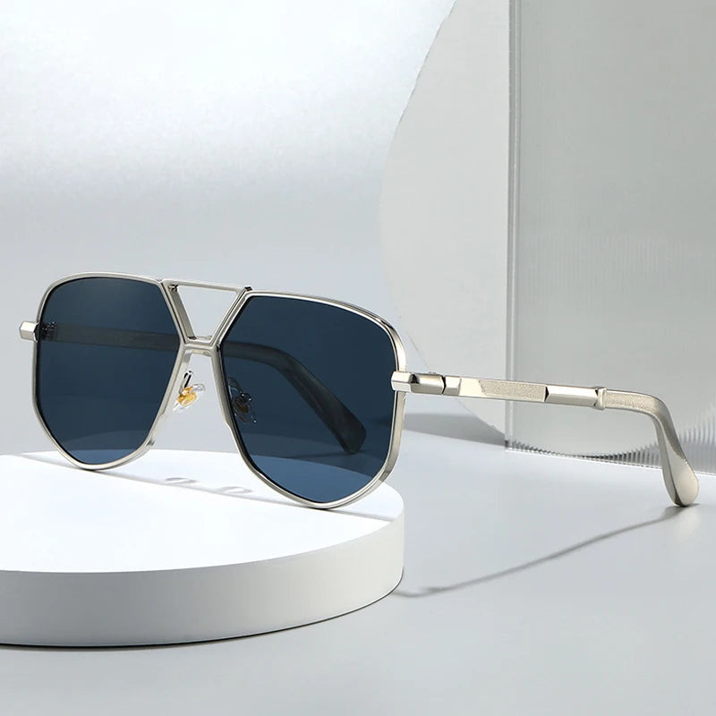 JNPCXI New Oversized Pilot Sunglasses Men Brand Designer Double Bridge Sun Glasses UV400 Metal Frames Beach Holiday Shades