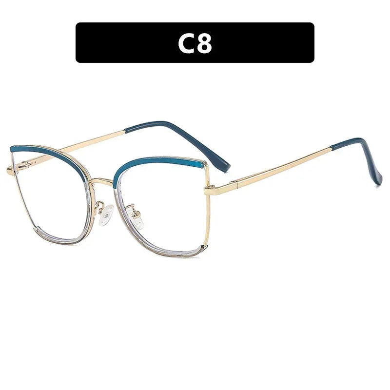 JNPCXI Retro Oversized Cat Eye Women Metal Glasses Frame Fashion Clear Anti-Blu-Ray Eyewear Men Optical Computer Square Frames