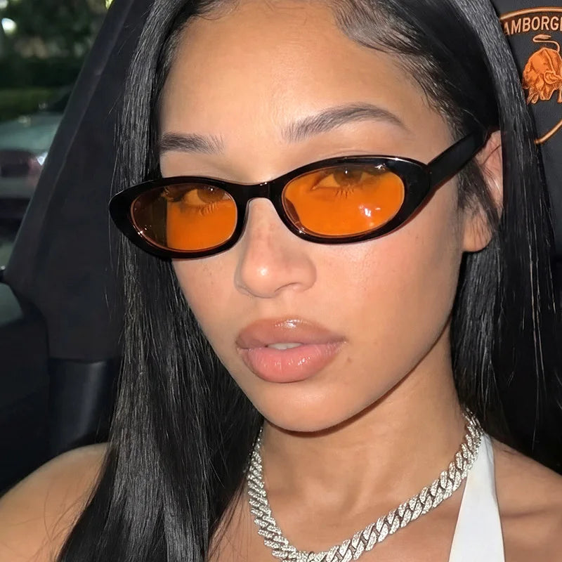 JNPCXI New Women's Black Sunglasses Fashion Small Oval Frame Sun Glasses Ladies Retro Oval Eyewear Shade UV400