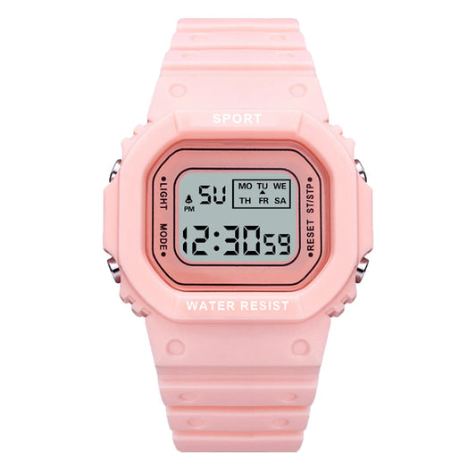 Pink Sports Watch, LED Square Digital, Waterproof Rubber Men, Women