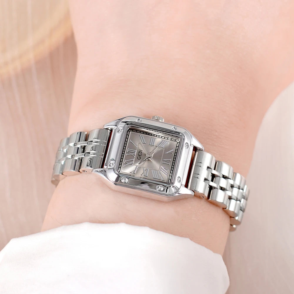 GEDI Vintage Watches for Woman Girlfriend Small Square Steel Strap Women's Watch Luxury Elegant Waterproof Quartz Watches