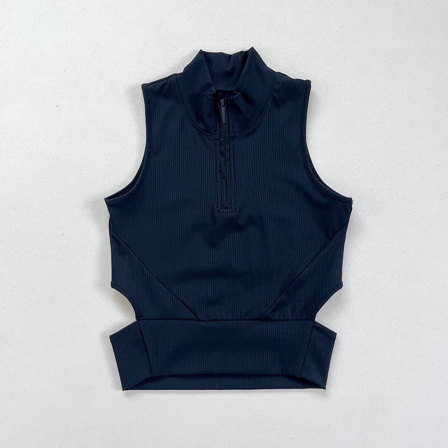 New Women's Sleeveless Mock Neck Hollow-out Zipper Ribbed Crop Top - White and Black Available