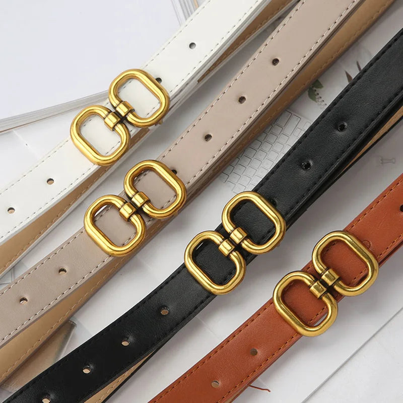 Women Fashion PU Leather Belt , Designer Metal Buckle, Waist Strap, Female Pants