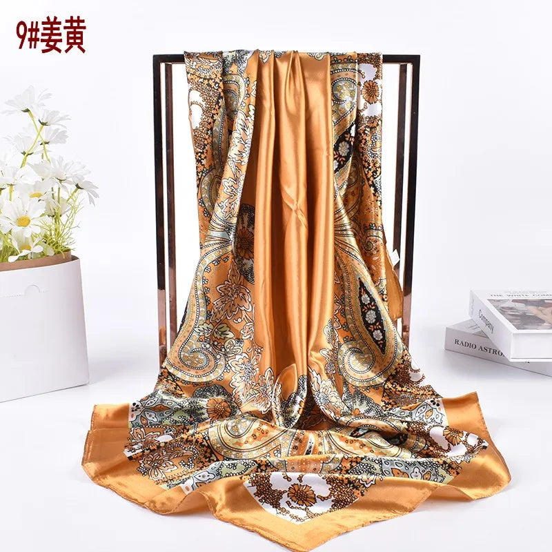 Spring New Versatile Cashew 90 Big Square Scarf Silk Scarf Wholesale Classic Vintage Print Scarf