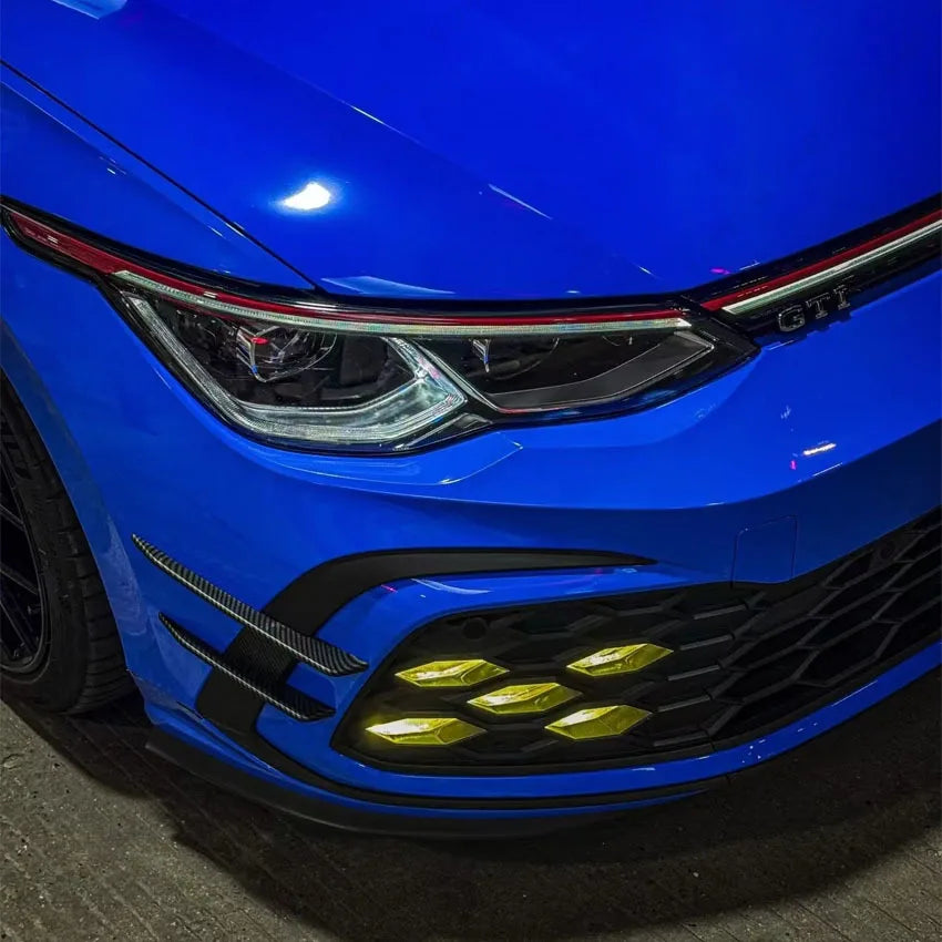 For VW Golf 8 MK8 GTI GTE GTD R-Line 2020-2024 Car Front Bumper Fog Light Lower Grille Frame Side Spoiler Body Kits Gloss Black