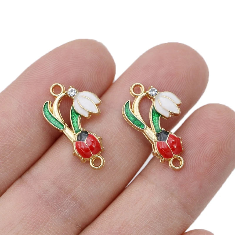 10Pcs Gold Color Crystal Enamel Infinity Beetle Clover Charm Connectors for Jewelry Making Bracelet Accessories DIY Craft
