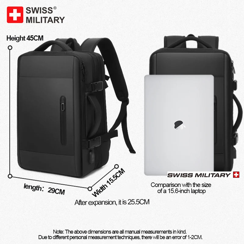 SWISS MILITARY Laptop Backpack Men 15.6 Inch Multi Pocket Expandable Backpack Waterproof USB School Backpack Business Travel Bag