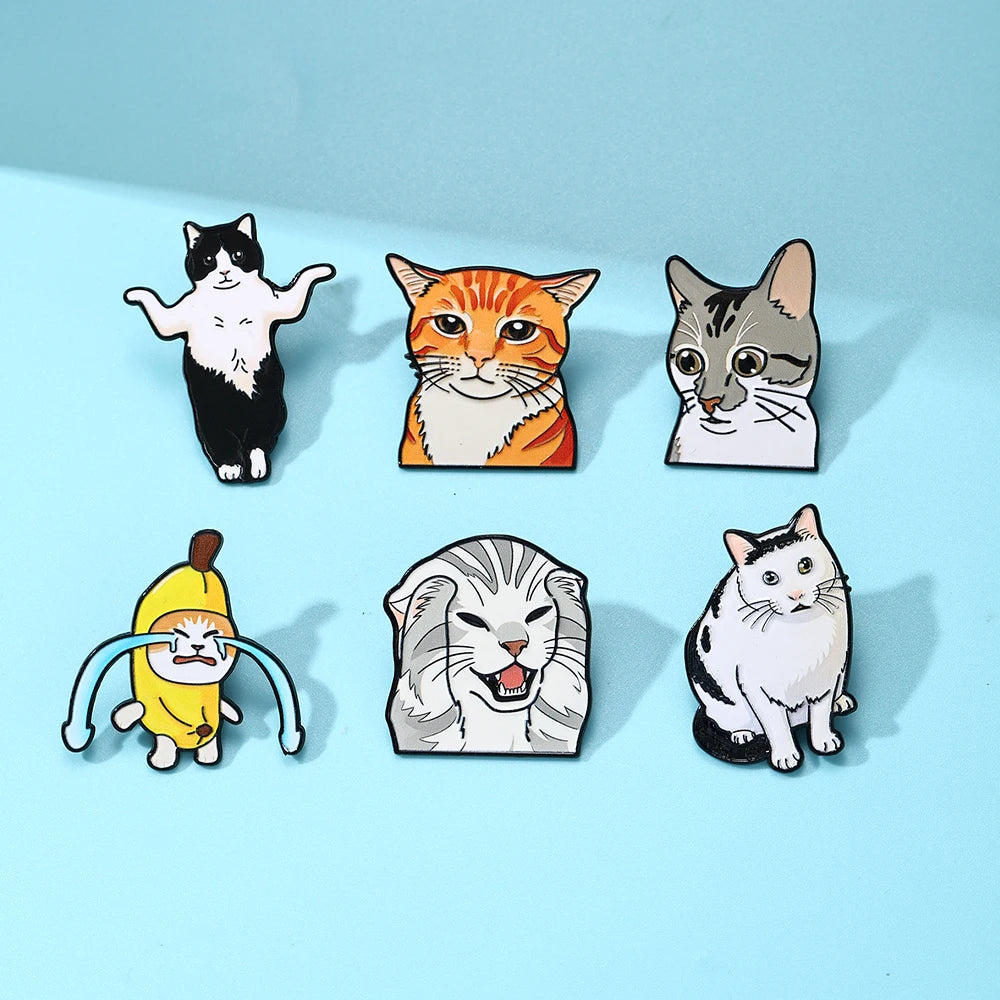 6 PCS Cartoon Anime Cat Enamel Pins Custom Japanese Anime Periphera Kawaii Cat Brooch Bag Lapel Badge Jewelry Gifts for Fans Fri