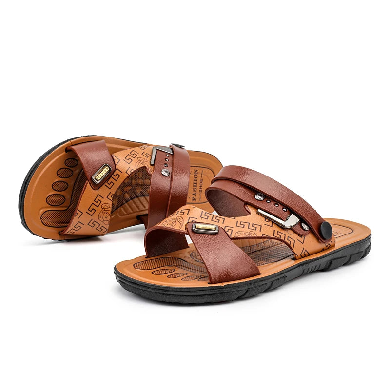 Men's Slippers Summer Flat Sandals For Men Adult Thick-soled Beach Shoes Non-slip Open-toe Slippers for Outdoor Flip Flops