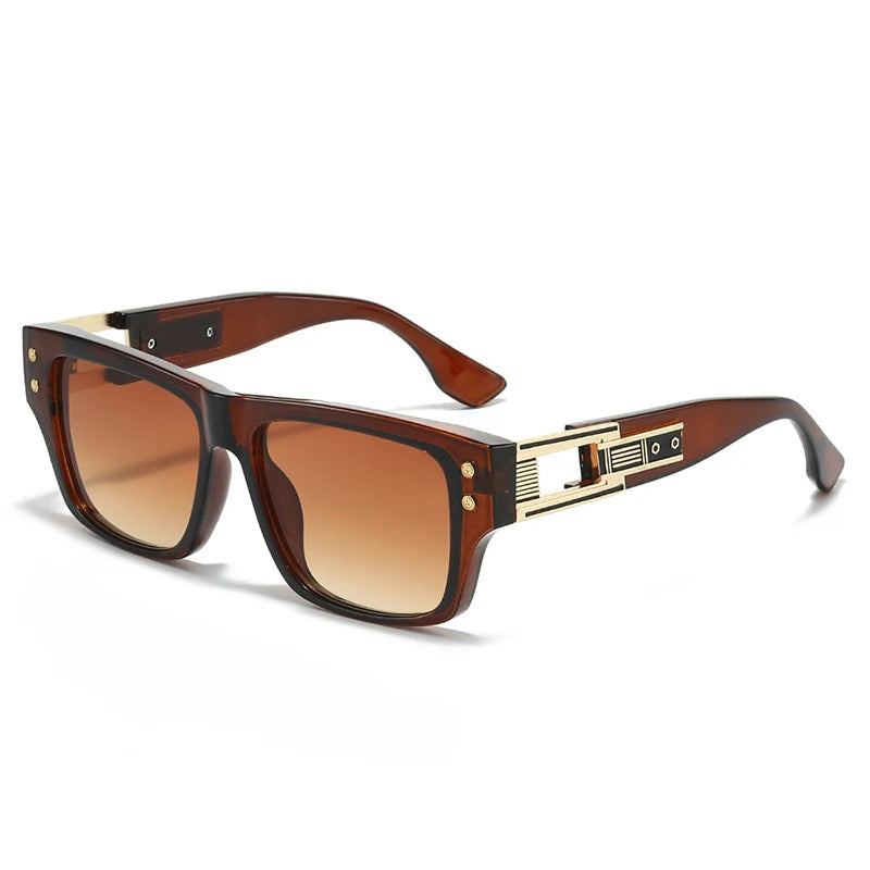 JNPCXI New Square Men Sunglasses Shades UV400 Retro Brand Designer Rivets Women Blue Gradient Hollow Sun Glasses