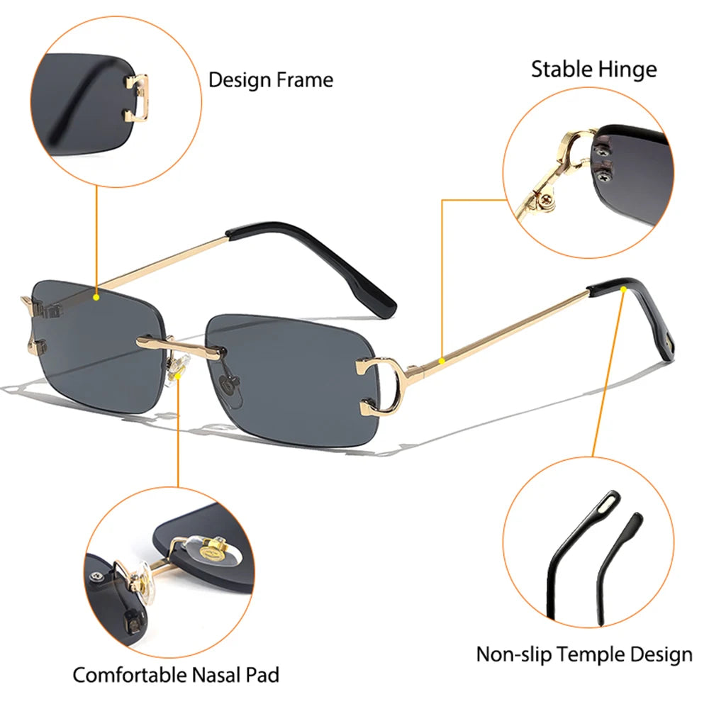 CATERSIDE Men's Rimless Small Frame Sunglasses Brand Design Metal Fashion Sun Glasses Women's Decoration Outdoor Eyewear UV400