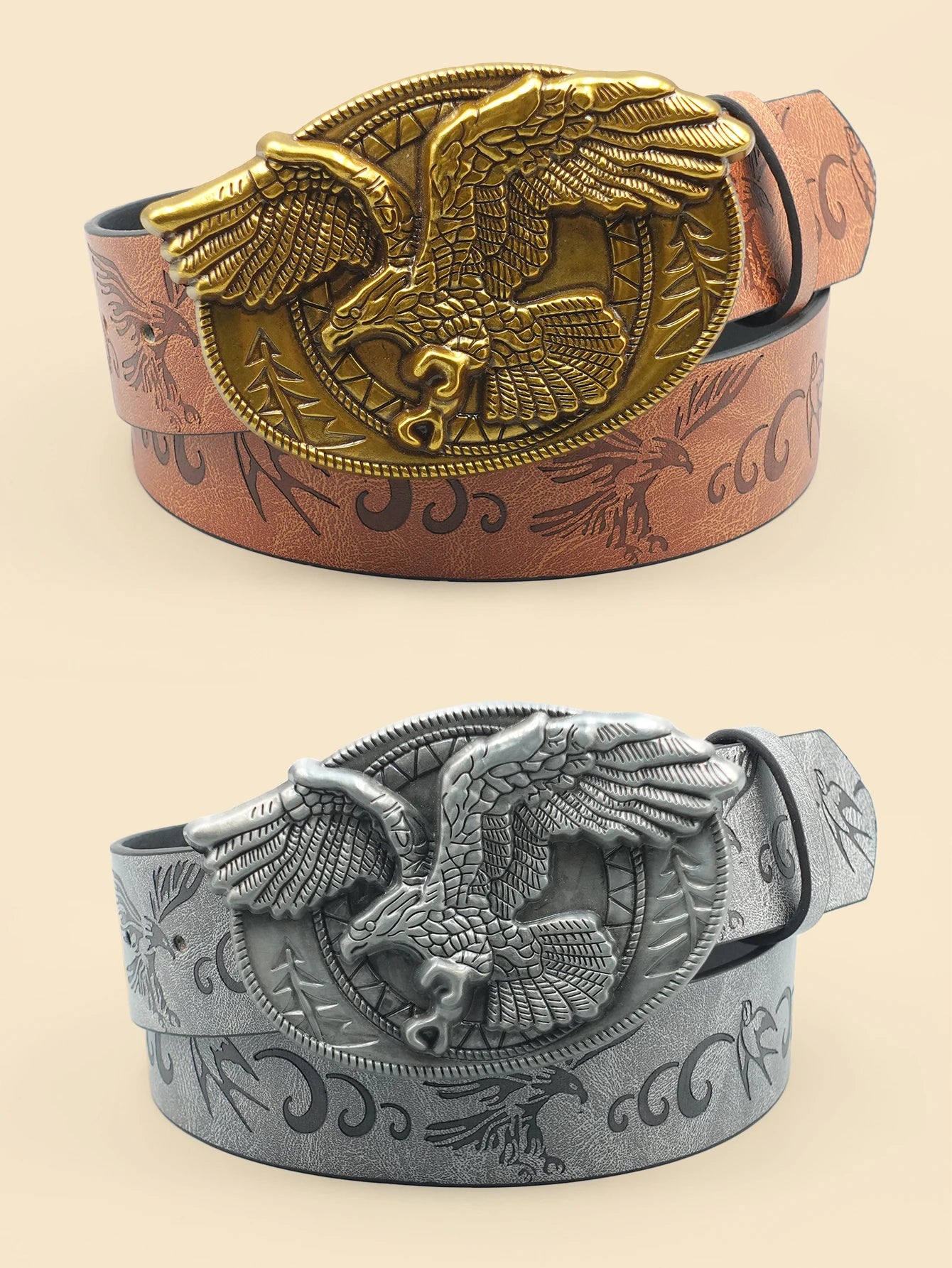 Western Denim Style Belt, Eagle Carved Buckle, Ethnic Style Printed Belt, Daily Commuting and Leisure Vacation Accessories